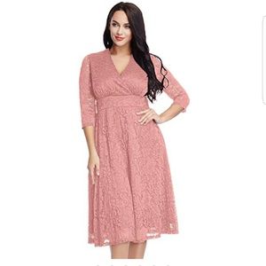 Womens PS Dusty Pink Lace Formal Empire Dress